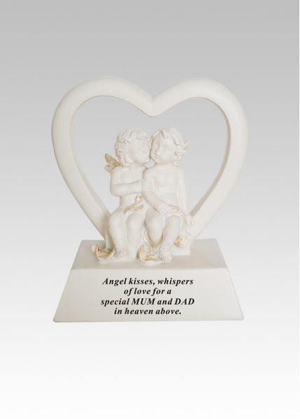 "Special Mum & Dad" Cherub Angels Love Heart Memorial Grave Plaque