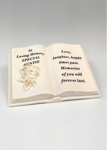 "Beautiful Memories of A Special Auntie" Golden Rose Detailed Memorial Garden / Grave Book