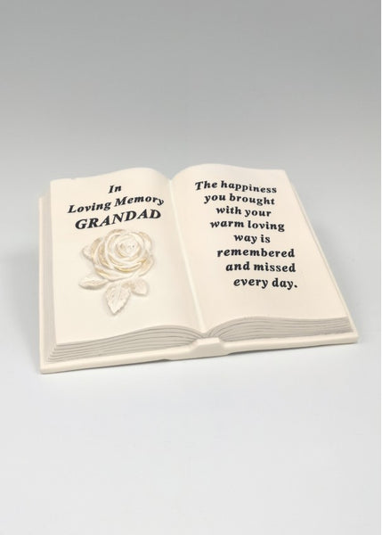 "In Loving Memory Grandad" Golden Rose Memorial Garden Open Book / Grave Plaque