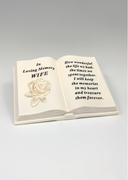 "In Loving Memory Wife" Memorial Garden Open Book / Grave Plaque