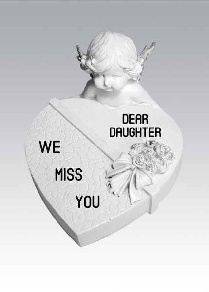 "Dear Daughter, We Miss You" Beautiful White Angel Cherub Love Heart Memorial Garden / Grave Plaque