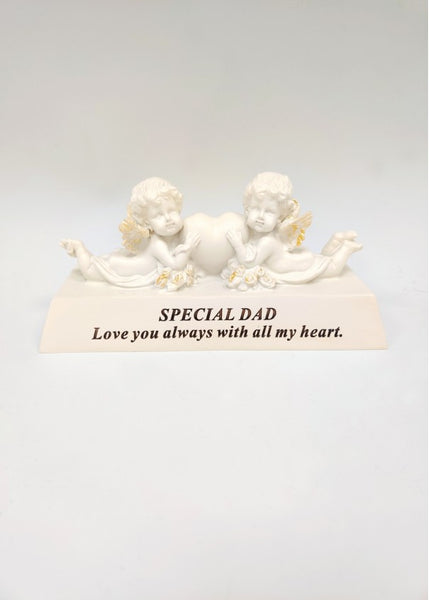 "Dad, Love You Always" Love Heart & Cherubs Memorial Grave Plaque Ornament