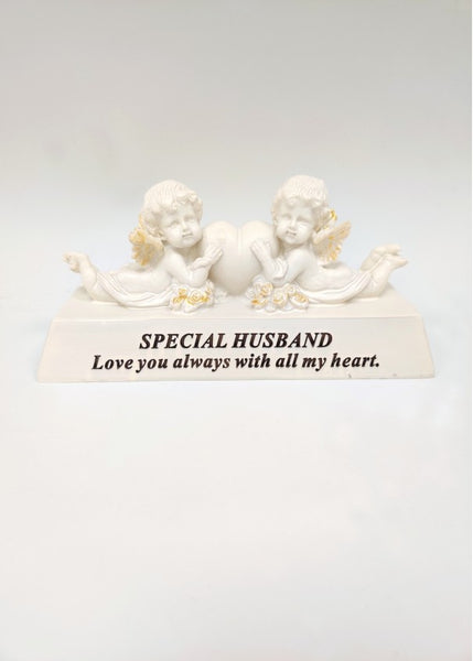 "Special Husband, Love You Always" Love Heart & Cherubs Detailed Memorial Garden / Grave Plaque