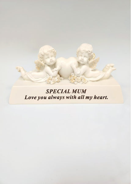"Special Mum, Love You Always" Love Heart & Cherubs Memorial Garden / Grave Plaque