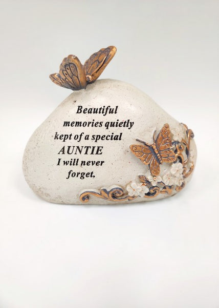 "Beautiful Memories of A Special Auntie" Beautiful Rock Style Butterfly Detailed Memorial Garden / Grave Plaque