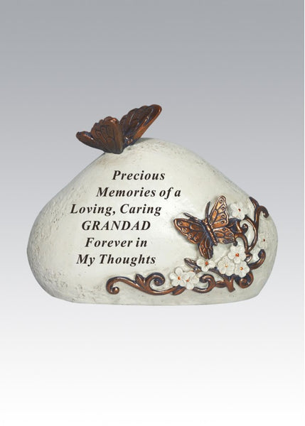"Precious Memories of A Loving, Caring Grandad" Rock Style Butterfly Detailed Memorial Garden / Grave Plaque