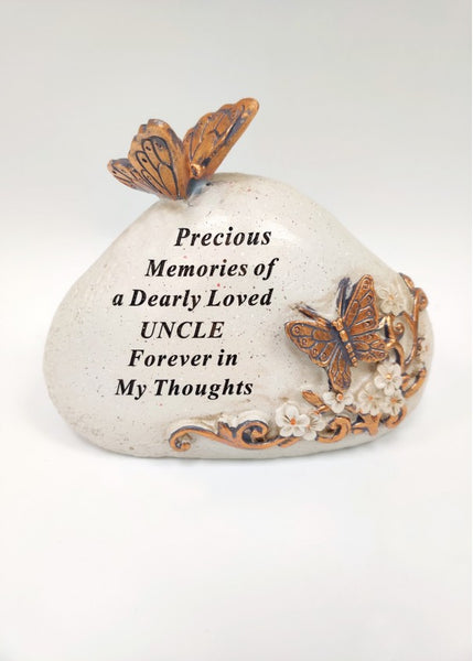 "Precious Memories of A Dearly Loved Uncle" Beautiful Rock Style Butterfly Detailed Memorial Garden / Grave Plaque