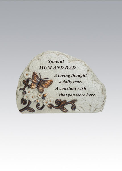 "Special Mum & Dad" Rock Style Butterfly Memorial Grave Plaque