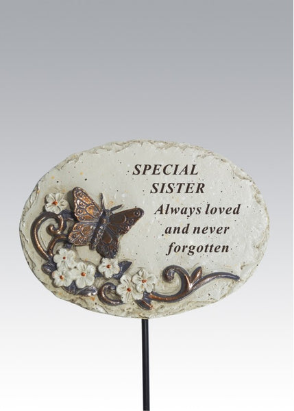 "Special Sister" Beautiful Bronze Butterfly Memorial Garden / Grave Rod / Wand Stick