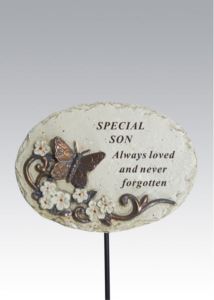 "Special Son" Bronze Butterfly Floral Memorial Garden / Grave Rod / Wand Stick