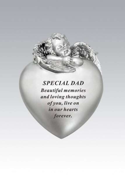 "Special Dad" Silver Cherub Angel Love Heart Memorial Garden / Grave Plaque