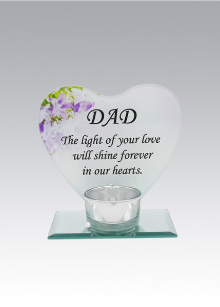 "Dad" Glass Memorial Tea Light Candle Holder with Sentimental Verse