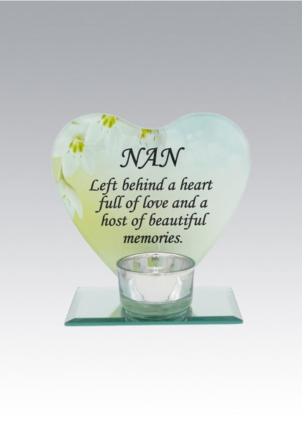 "Nan" Glass Memorial Tea Light Candle Holder with Sentimental Verse