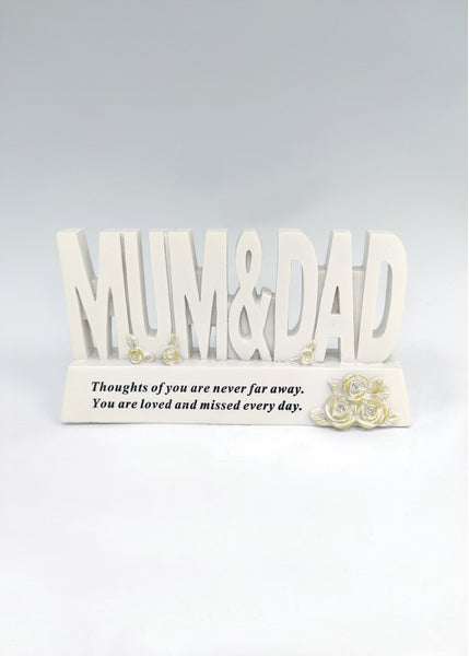 "Mum & Dad" Raised Words Golden Rose Memorial Garden / Grave Plaque