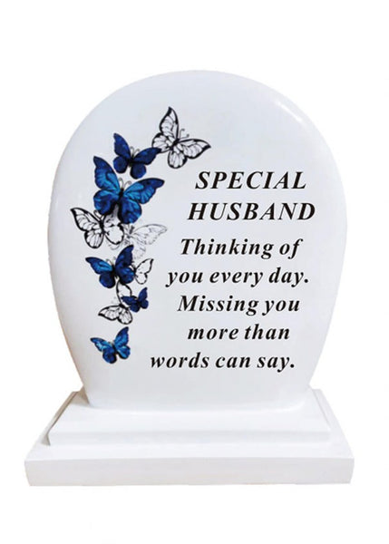 "Special Husband" White Blue Butterfly Memorial Garden / Grave Plaque