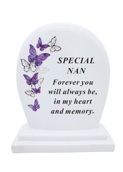 "Special Nan" White Lilac Butterfly Detailed Memorial Garden / Grave Plaque
