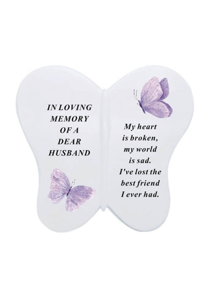 "In Loving Memory of A Dear Husband" Butterfly Shaped Memorial Garden / Grave Plaque