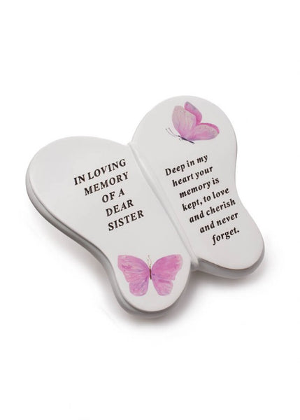 "In Loving Memory of A Dear Sister" Butterfly Style Memorial Garden / Grave Plaque Ornament