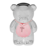 Silverplated Teddy Bear with Diamante Cross Childs Keepsake Money Box - Pink & Blue Available