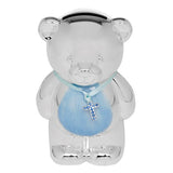 Silverplated Teddy Bear with Diamante Cross Childs Keepsake Money Box - Pink & Blue Available