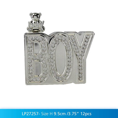 Silverplated Diamante "Baby Boy" Novelty Baby / Toddler Keepsake Money Box