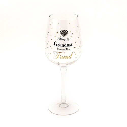 "Always my Grandma, Forever my Friend" Gold Dots & Diamante Love Heart Keepsake Wine Glass