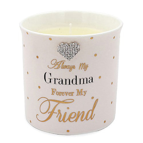 "Always my Grandma, Forever my Friend" Gold Dots & Diamante Love Heart Keepsake Candle