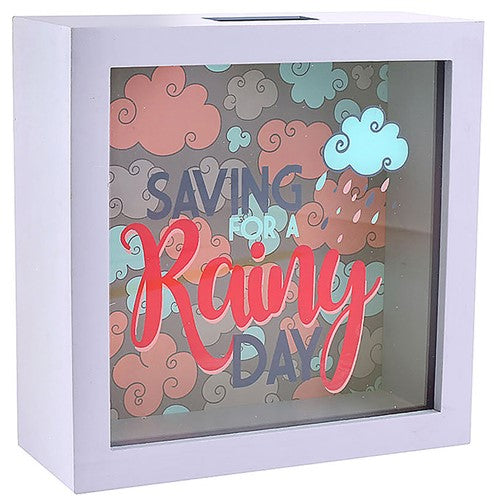"Saving for a Rainy Day" Novelty Keepsake Box Style Money Bank
