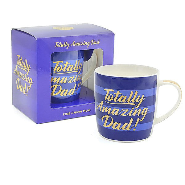 Totally Amazing Dad Blue & Gold Sentimental Fine China Mug