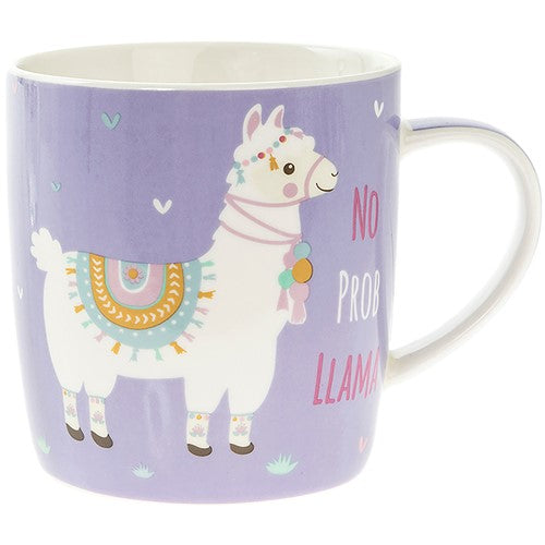 "No Prob Llama" Novelty Lilac Purple Multi Coloured Traditional Style Fine China Cup / Mug