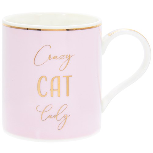 "Crazy Cat Lady" Pale Pink Gold Traditional Style Fine China Cup / Mug