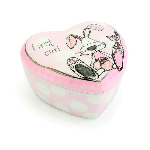 Baby Girl "First Curl" Love Heart Fine China Keepsake Trinket Pot with Bunny Rabbit Artwork