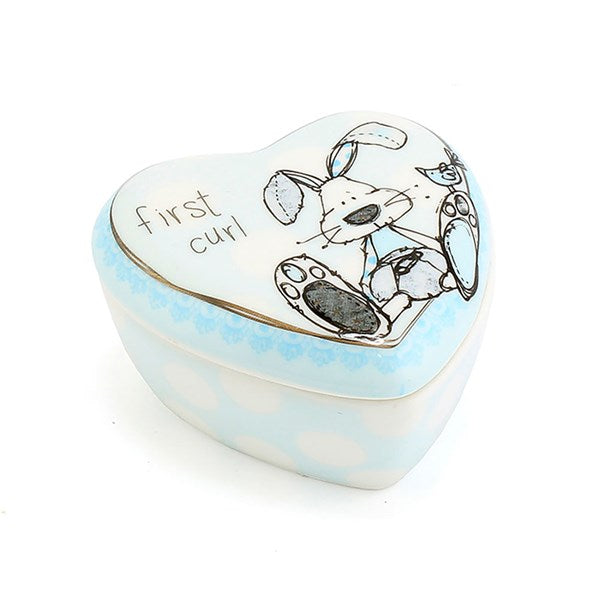 Baby Boy "First Curl" Love Heart Fine China Keepsake Trinket Pot with Bunny Rabbit Artwork