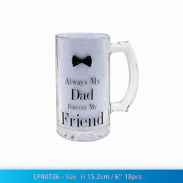 "Always my Dad, Forever my Friend" Novelty Gift Male Glass Beer Tankard with Diamante Bow Tie Motif