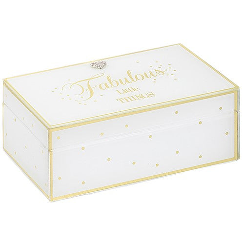 "Fabulous Little Things" White & Gold Dotty Jewellery Trinket Keepsake Box with Diamante Love Heart