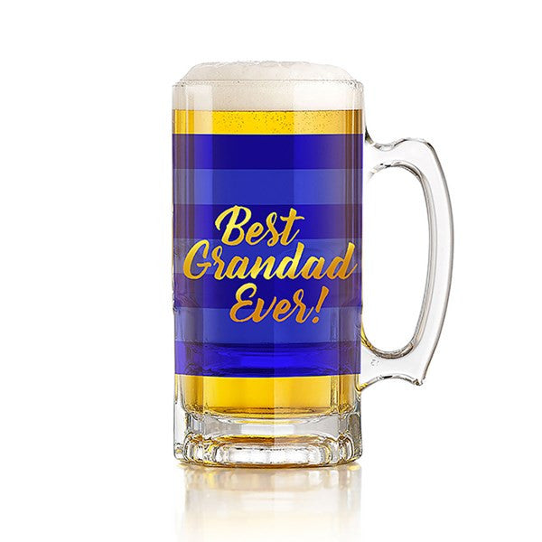 "Best Grandad Ever!" Novelty Gift Male Blue & Gold Traditional Glass Beer Tankard