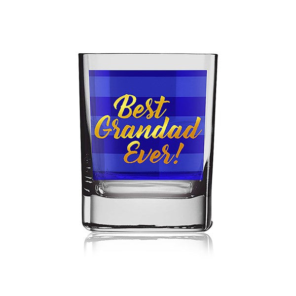 "Best Grandad Ever!" Novelty Gift Blue & Gold Male Shot / Spirit / Whisky Tumbler Glass