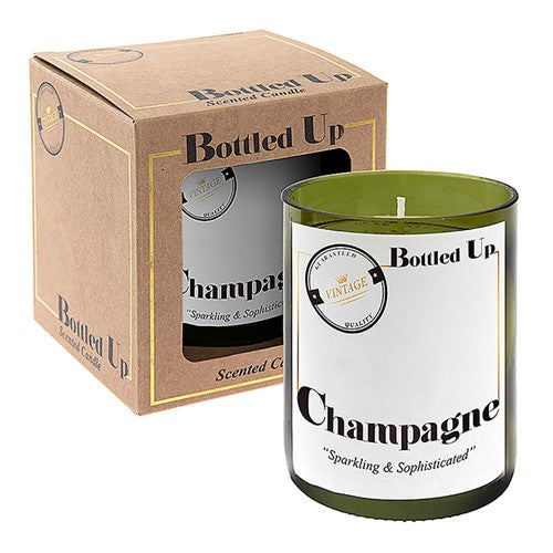 Luxury Alcohol Scented Candle - Hand Poured Wax in Green Glass Jar - Champagne Aroma
