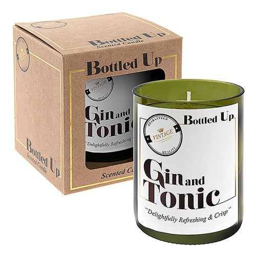 Luxury Alcohol Scented Candles - Hand Poured Wax in Green Glass Jar - Gin & Tonic Aroma