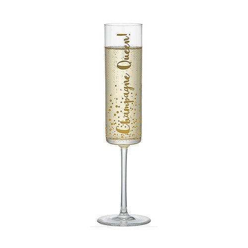 "Champagne Queen!" Gold Print Funny Novelty Glass Prosecco / Champagne Flute