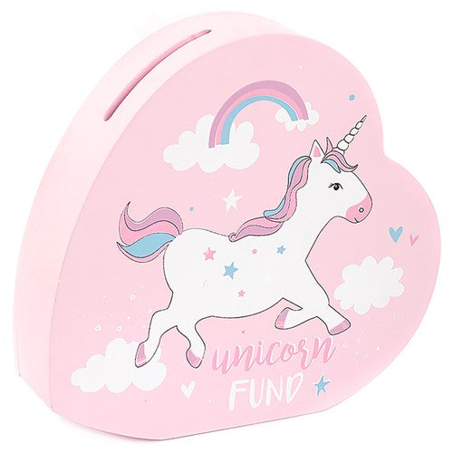 "Unicorn Fund" Love Heart Shaped Novelty Pink Teens / Girls Money Box / Piggy Bank