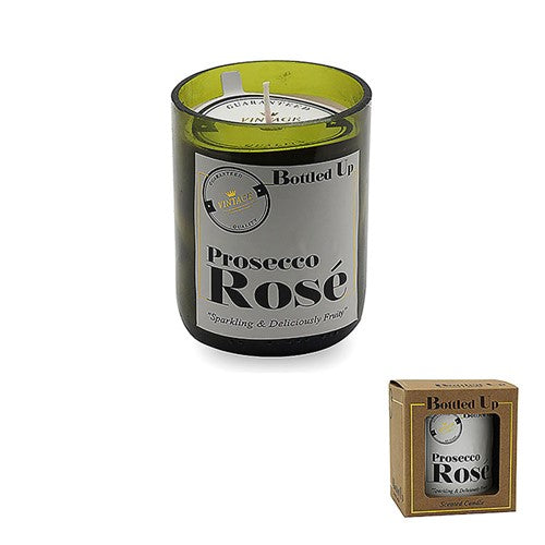 Luxury Alcohol Scented Candle - Hand Poured Wax in Green Glass Jar - Prosecco Rose Aroma