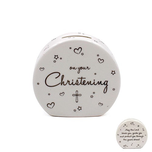 "On Your Christening" Unisex Novelty Baby / Toddler Ceramic Keepsake Money Box