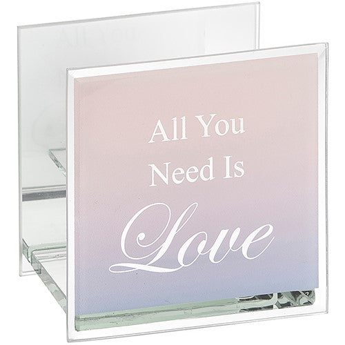 "All You Need Is Love" Pink Glass Traditional Style Single Tea Light Candle Holder