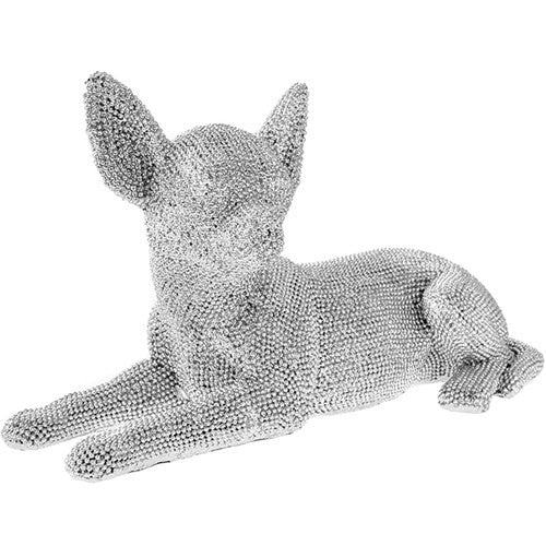 Black & Silver Diamante Finished Chihuahua Dog Figurine Sculpture