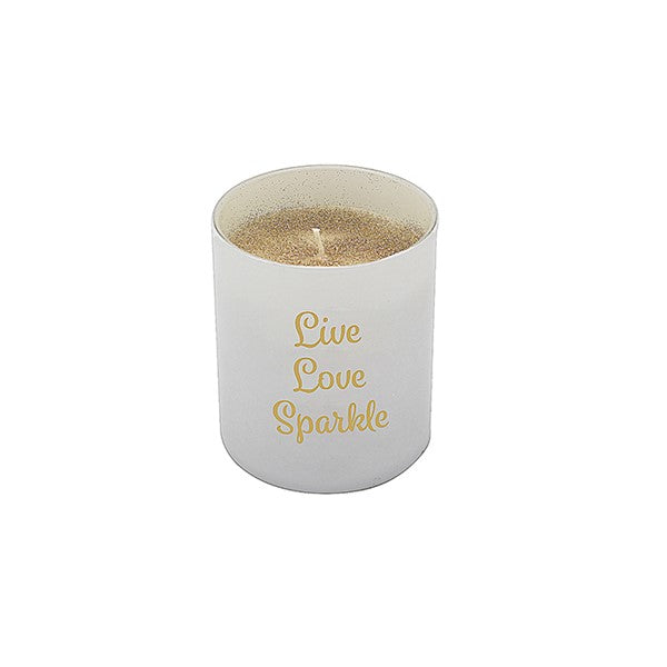 Luxury Gold Glitter Candle - Hand Poured Wax in Glass Jar Holder - "Live Love Sparkle" Motif