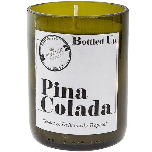 Luxury Alcohol Scented Candles - Hand Poured Wax in Green Glass Jar - Pina Colada Cocktail Aroma