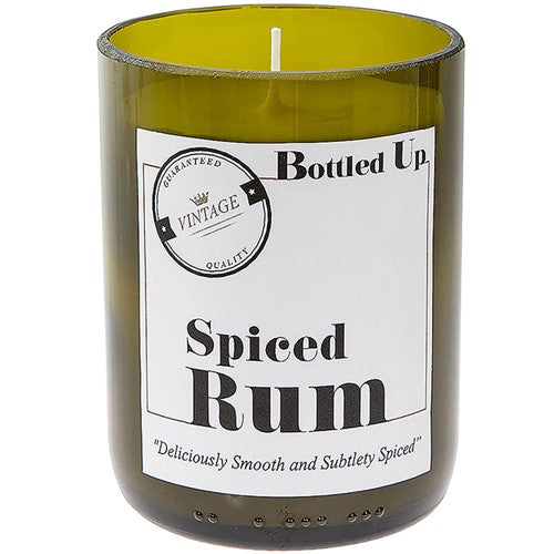 Luxury Alcohol Scented Candles - Hand Poured Wax in Green Glass Jar - Spiced Rum Aroma