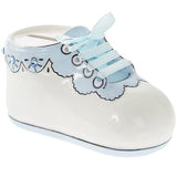 Fine China Baby Booties Diamante Studs Childs Keepsake Money Box - Pink & Blue Available