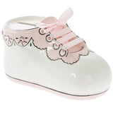Fine China Baby Booties Diamante Studs Childs Keepsake Money Box - Pink & Blue Available